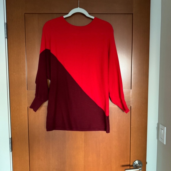 Vince Camuto Asymmetric Colorblock Cotton Blend Sweater - Picture 2 of 5